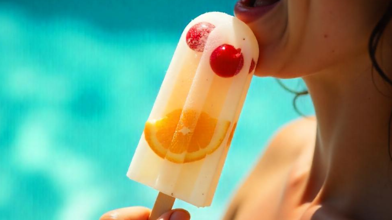 Receitas de gelado com pedaços de frutas e água de coco para uma pele mais jovem