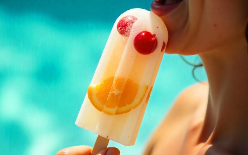 Receitas de gelado com pedaços de frutas e água de coco para uma pele mais jovem